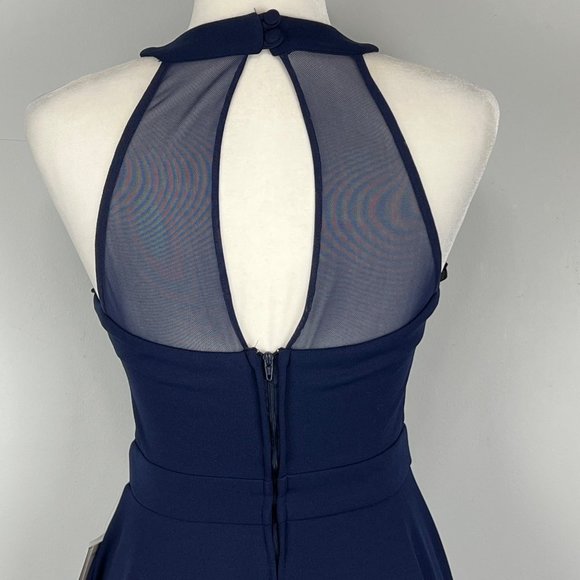 B Darlin Womens Fit Flare Party Dress Blue Mesh Sleeveless Juniors size 3 4 - Picture 6 of 12